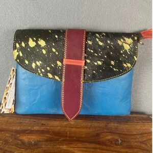 Artisan Fusion Bag – Blue, Burgundy & Golden Speckle Detail by Folklure Couture
